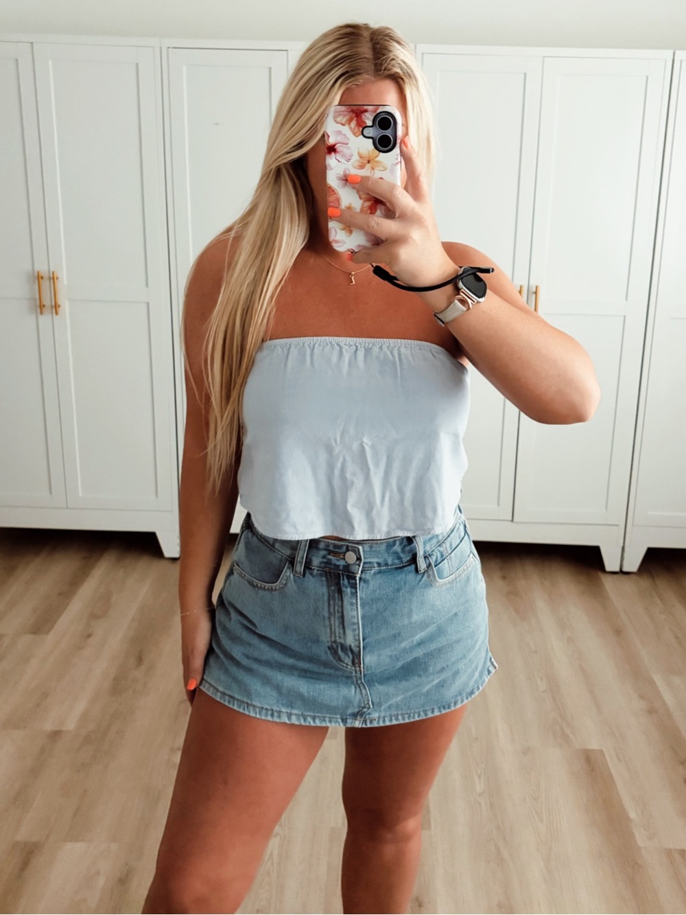 Brandy Melville denim light blue strapless crop